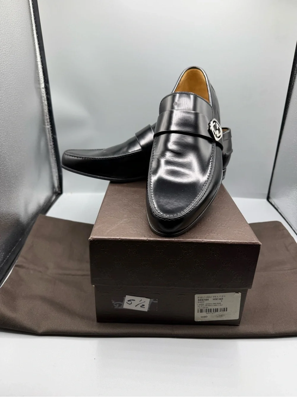 Gucci Black Leather Horsebit-Style Slip-On Loafers